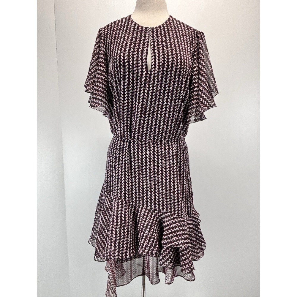 Reid's Anna Chiffon Flounce Dress Sz 12 Women's Black Geometric Flowy Layered